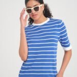 Bisiklet Yaka Çizgili Yazlık Triko T-Shirt