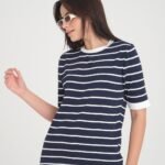 Bisiklet Yaka Çizgili Yazlık Triko T-Shirt