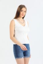 Ön Arka V Yaka Yazlık Triko Body - Görsel 4