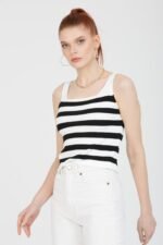 Kalın Çizgili Yazlık Triko Bluz Atlet - Görsel 5