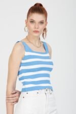 Kalın Çizgili Yazlık Triko Bluz Atlet - Görsel 3