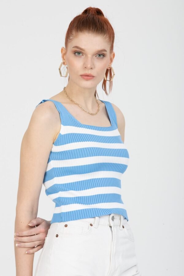 Kalın Çizgili Yazlık Triko Bluz Atlet - Görsel 3