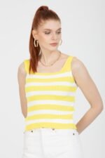 Kalın Çizgili Yazlık Triko Bluz Atlet - Görsel 7