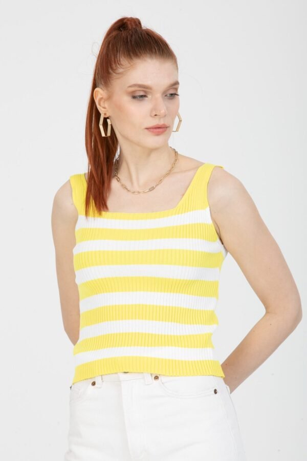 Kalın Çizgili Yazlık Triko Bluz Atlet - Görsel 7