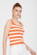 Kalın Çizgili Yazlık Triko Bluz Atlet