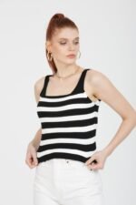 Kalın Çizgili Yazlık Triko Bluz Atlet - Görsel 4