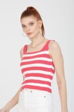 Kalın Çizgili Yazlık Triko Bluz Atlet - Görsel 2