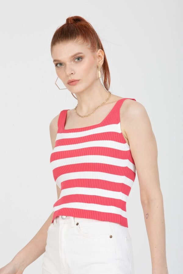 Kalın Çizgili Yazlık Triko Bluz Atlet - Görsel 2