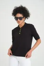 İnce Triko Polo Yaka Düğmeli T-Shirt - Görsel 5