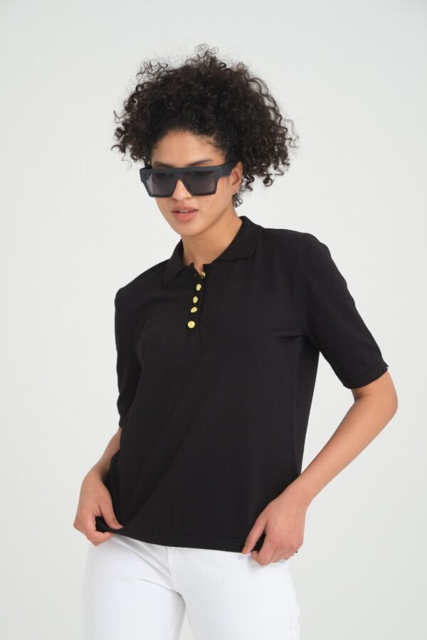 İnce Triko Polo Yaka Düğmeli T-Shirt - Görsel 5