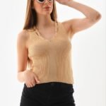 İp Askılı Taş İşlemeli Yazlık Triko Bluz