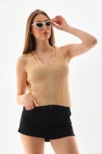 İp Askılı Taş İşlemeli Yazlık Triko Bluz - Görsel 2