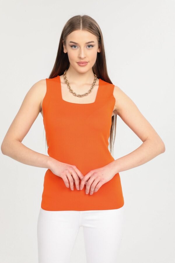 Kare Yaka Kalın Askılı Yazlık Triko Bluz Atlet - Görsel 2