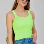 U Yaka Kalın Askılı Crop Atlet