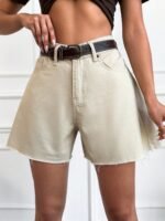 Paça Püsküllü Yüksek Bel Bej Şort