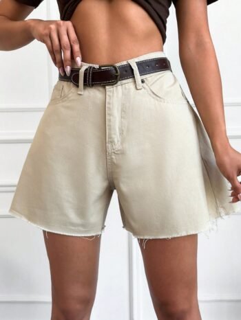 Paça Püsküllü Yüksek Bel Bej Şort