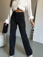 Yüksek Bel Siyah Palazzo Jean - Görsel 2