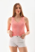 İp Askılı Taş İşlemeli Yazlık Triko Bluz - Görsel 5