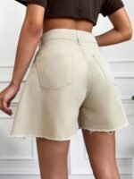 Paça Püsküllü Yüksek Bel Bej Şort - Görsel 2