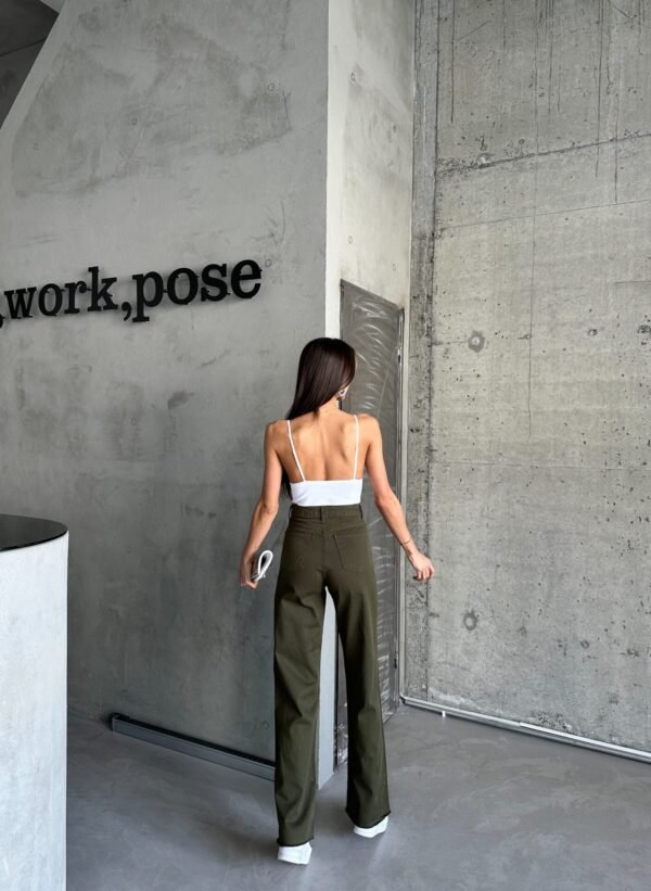 Yüksek Bel Haki Palazzo Jean - Görsel 3