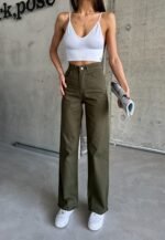 Yüksek Bel Haki Palazzo Jean - Görsel 2