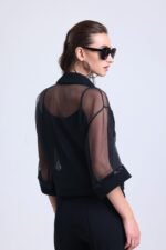 Pul Payet Transparan Organze Siyah Gömlek ve Askılı Bluz - Görsel 3