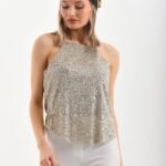 İp Askılı Astarlı Pul Payet Bluz