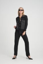 Cep ve Yaka Çizgi Detaylı Keten Gömlek Pantolon Takım