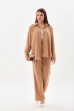 Cotton Pul Detaylı Gömlek Pantolon Takım - Görsel 3