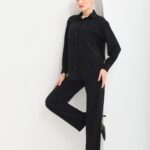 Cotton Pul Detaylı Gömlek Pantolon Takım