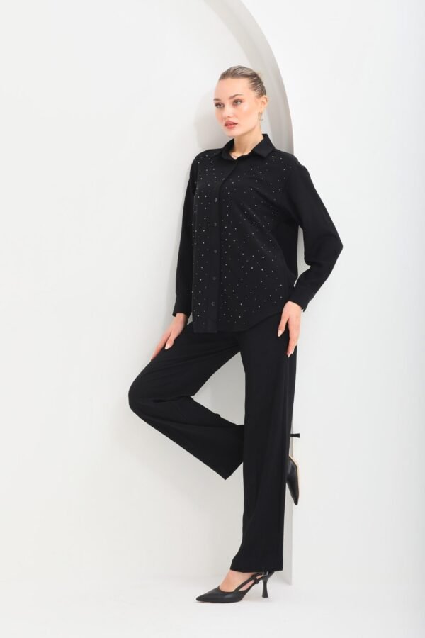 Cotton Pul Detaylı Gömlek Pantolon Takım - Görsel 2