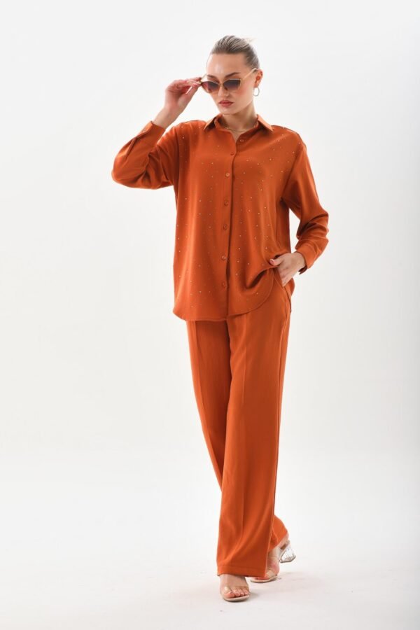 Cotton Pul Detaylı Gömlek Pantolon Takım - Görsel 3