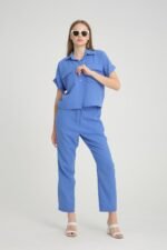 Keten Cep Detay Pembe Gömlek Pantolon Takım - Görsel 3