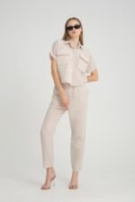 Keten Cep Detay Pembe Gömlek Pantolon Takım - Görsel 4