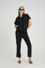 Keten Cep Detay Pembe Gömlek Pantolon Takım - Görsel 2