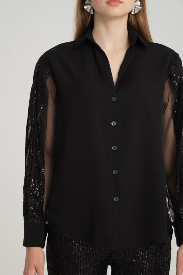 Jessica Pul Payet Organze Tül Kol Detaylı Gömlek - Görsel 3