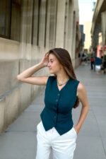 Double İtalyan Slim Fit Gri Yelek - Görsel 3