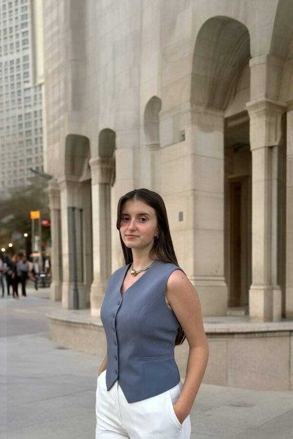 Double İtalyan Slim Fit Krem Yelek - Görsel 8