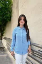 Jessica Basic Saks Mavisi Gömlek - Görsel 4