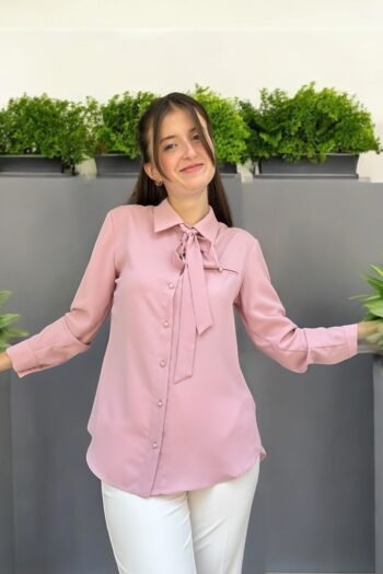 Jessica Pembe Fular Bağlamalı Yaka Gömlek