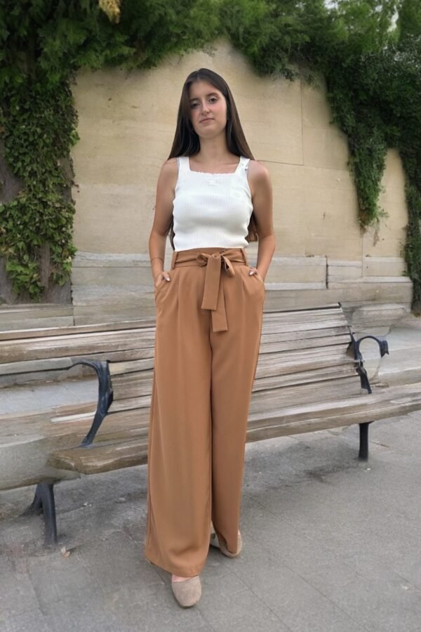 Double İtalyan Kuşaklı Bol Paça Mint Yeşili Pantolon - Görsel 5