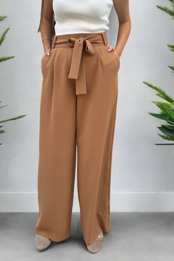 Double İtalyan Kuşaklı Bol Paça Kahverengi Pantolon - Görsel 2