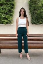 Double İtalyan Pensli Zra Model Yeşil Pantolon