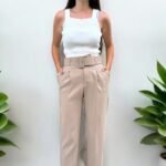 Double İtalyan Kemer Detaylı Taş Rengi Pantolon