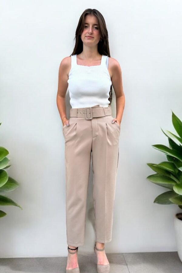 Double İtalyan Kemer Detaylı Siyah Pantolon - Görsel 3