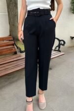 Double İtalyan Kemer Detaylı Siyah Pantolon - Görsel 2