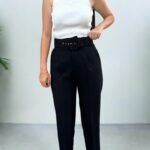 Double İtalyan Kemer Detaylı Siyah Pantolon