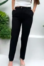 Double Yüksek Bel Dar Paça Fuşya Pantolon - Görsel 3