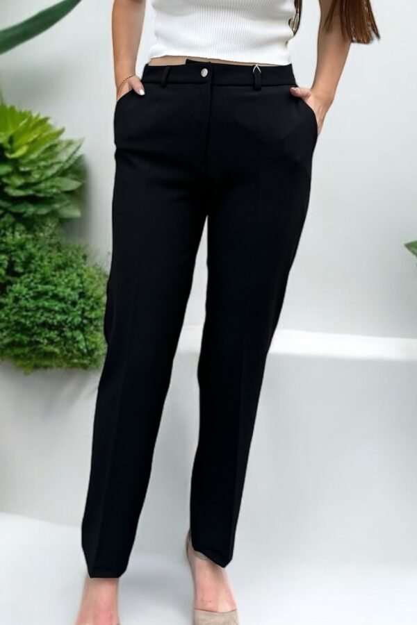 Double Yüksek Bel Dar Paça Lacivert Pantolon - Görsel 2