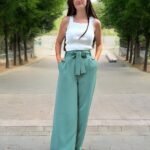 Double İtalyan Kuşaklı Bol Paça Mint Yeşili Pantolon